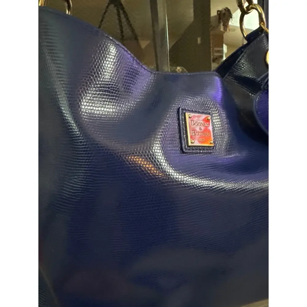 Dooney & Bourke cobalt blue large embossed lizard hobo handbag purse GUC